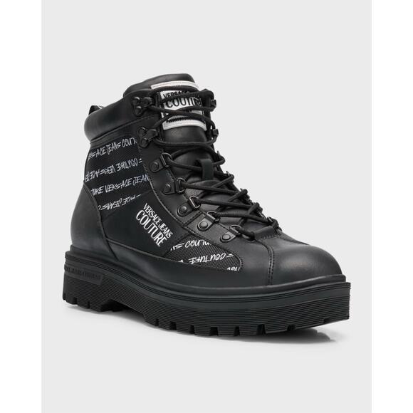 Versace Jeans Couture Leather Black Combat Boots 8 US (41) E75YA3S46 NIB - Picture 3 of 16